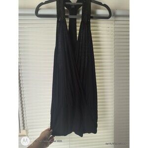 Womens Twentyone Black Sequin Tank Top Racerback  Large Clubwear Sparkle